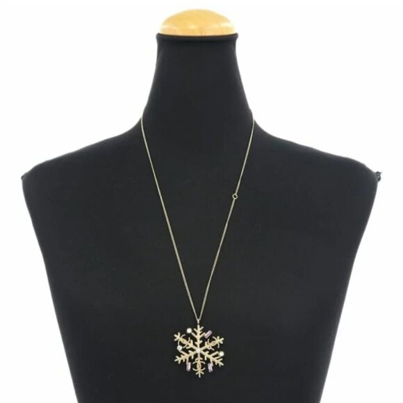 CHANEL CC Logos Pink Rhinestone Pearl Snowflak Necklace " Gold Tone 05A Auth - Picture 1 of 9